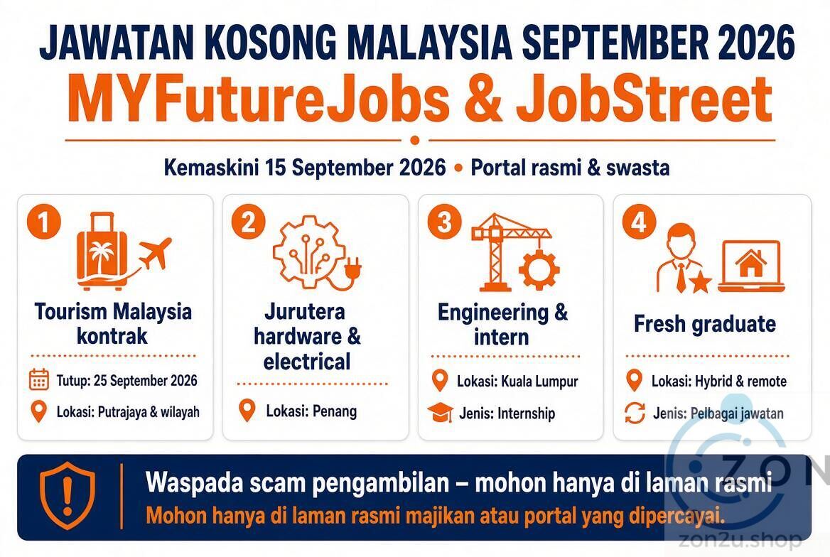 Malaysia job listings for September 2026 from MYFutureJobs and JobStreet featuring contract, engineering, intern, and fresh graduate positions